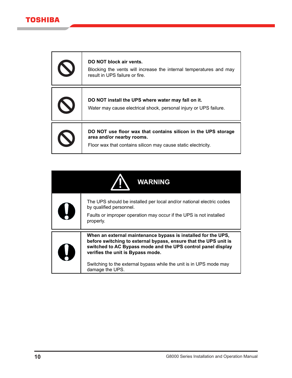 Warning | Toshiba G8000 User Manual | Page 18 / 79