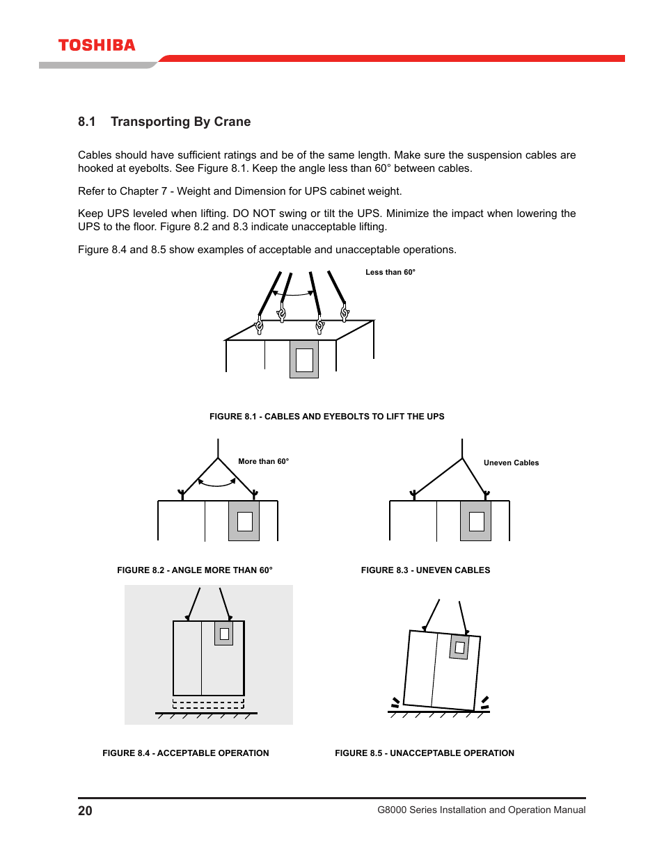 1 transporting by crane | Toshiba G8000 User Manual | Page 28 / 79