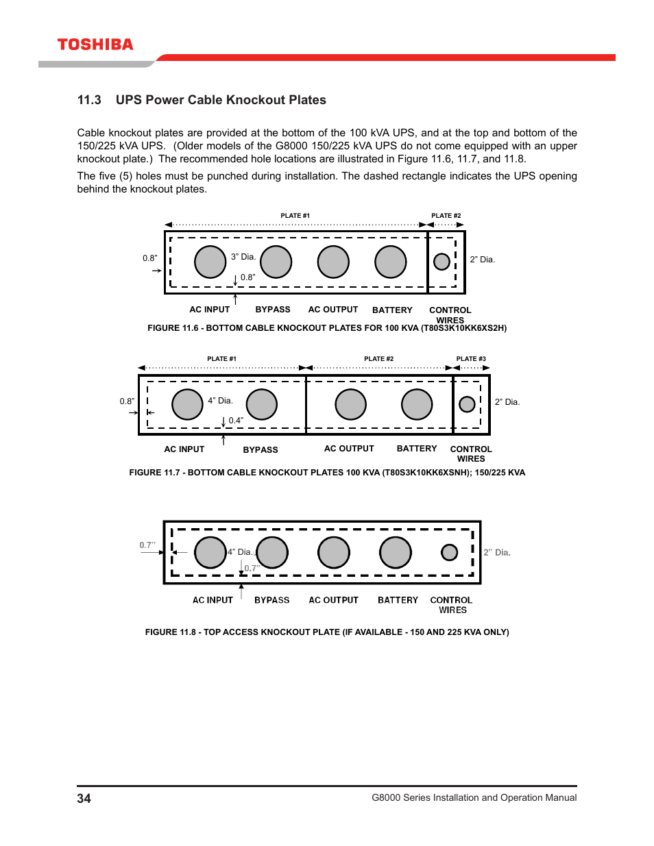 3 ups power cable knockout plates | Toshiba G8000 User Manual | Page 42 / 79