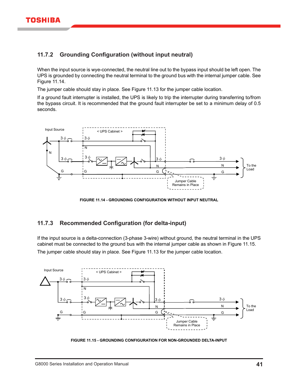 2 grounding configuration (without input neutral), 3 recommended configuration (for delta-input) | Toshiba G8000 User Manual | Page 49 / 79