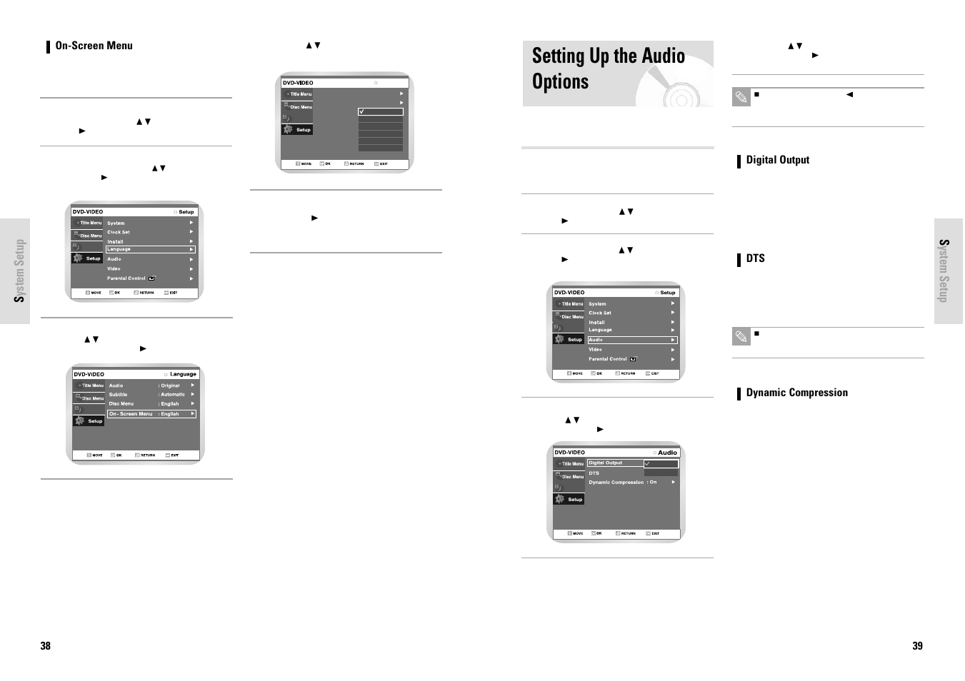 Setting up the audio options | Toshiba D-VR3SG User Manual | Page 20 / 56