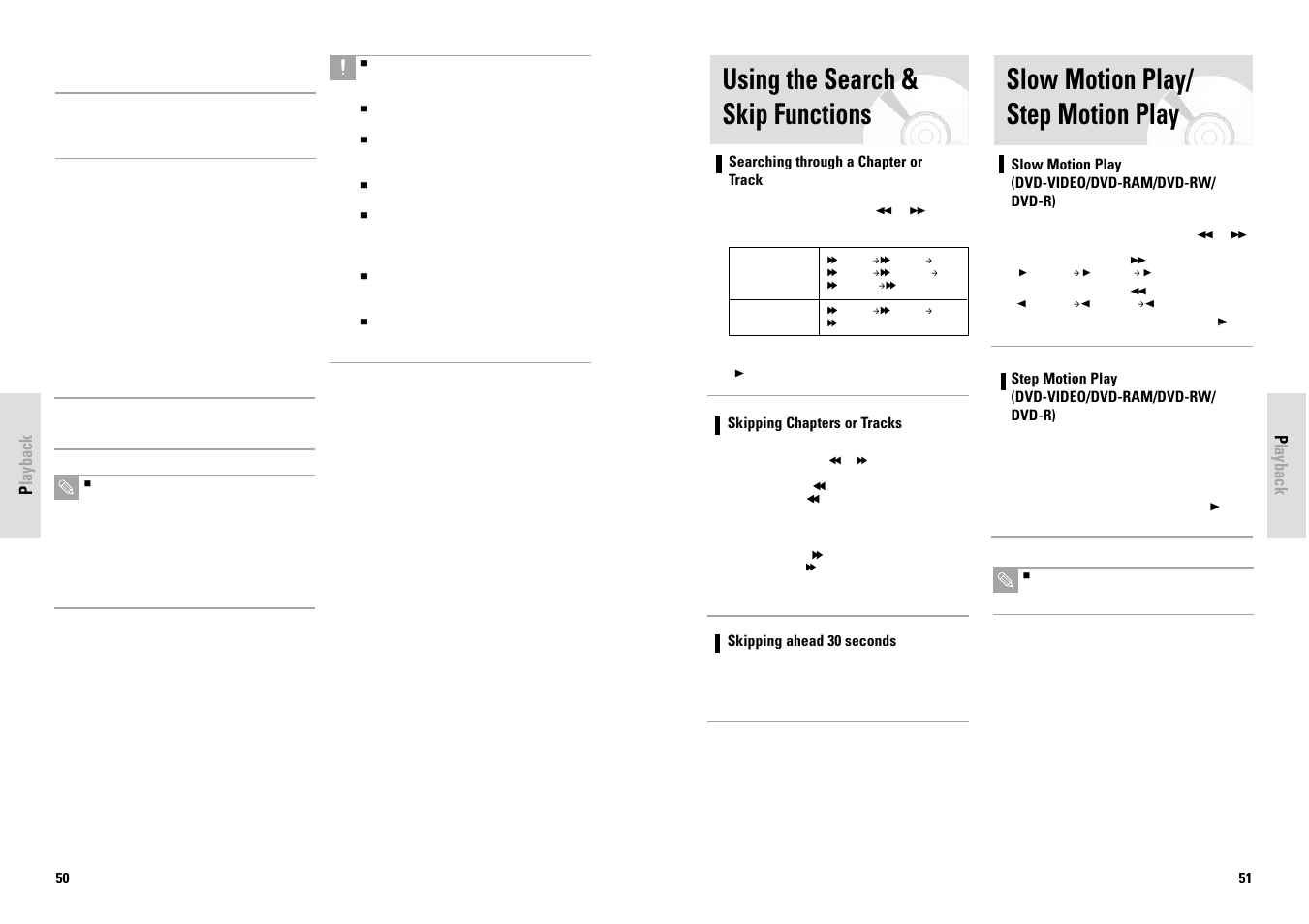 Slow motion play/ step motion play, Using the search & skip functions, Playback | Toshiba D-VR3SG User Manual | Page 26 / 56
