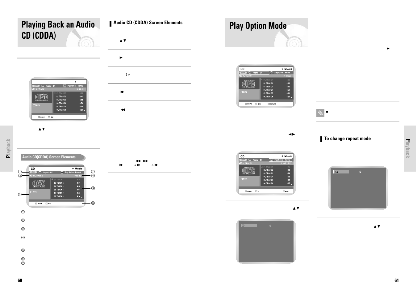 Play option mode, Playing back an audio cd (cdda) | Toshiba D-VR3SG User Manual | Page 31 / 56