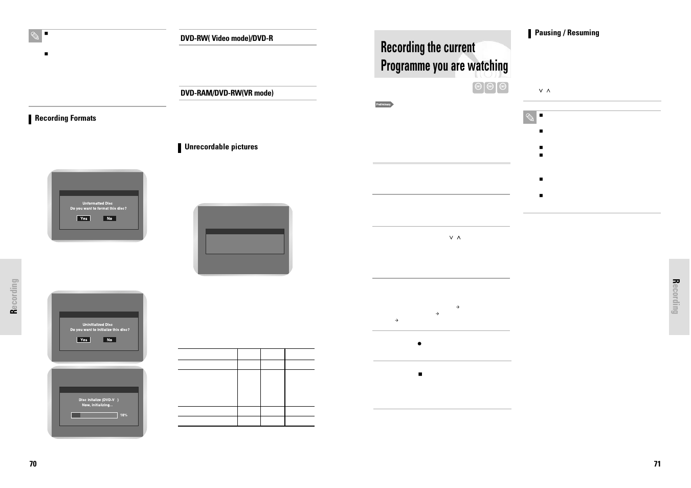 Recording the current programme you are watching, Recording | Toshiba D-VR3SG User Manual | Page 36 / 56