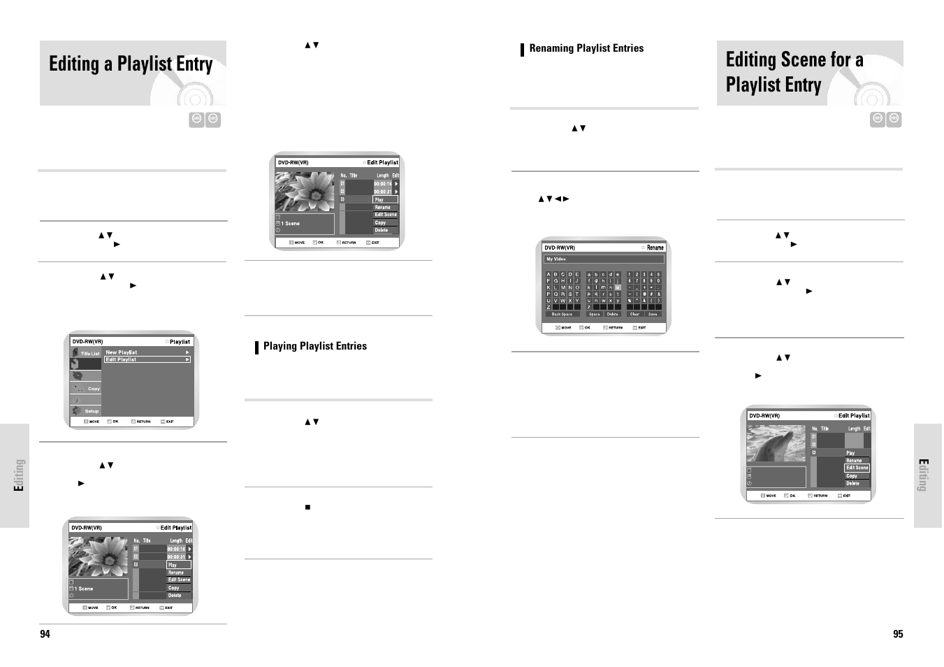 Editing scene for a playlist entry, Editing a playlist entry | Toshiba D-VR3SG User Manual | Page 48 / 56