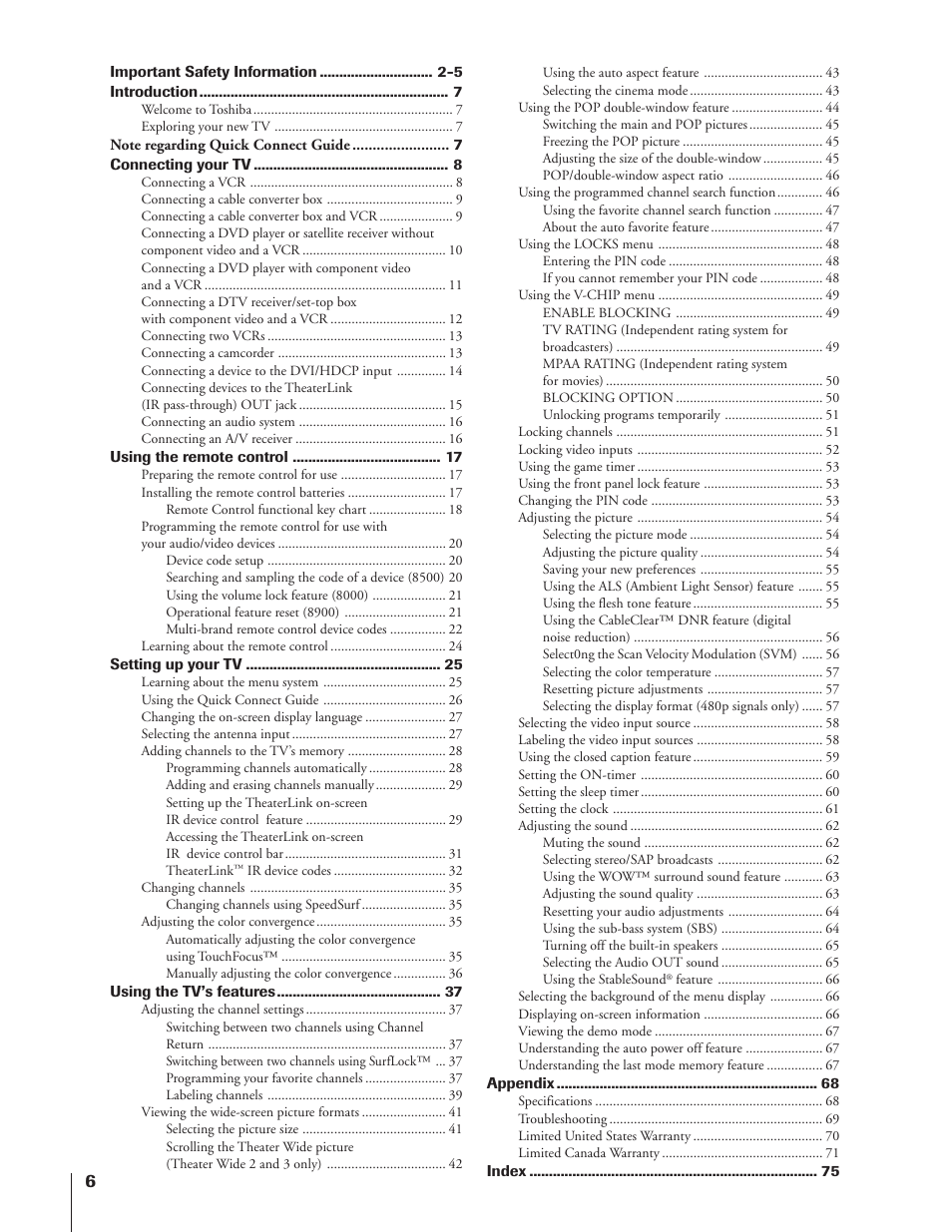 Toshiba 46HX83 User Manual | Page 6 / 76