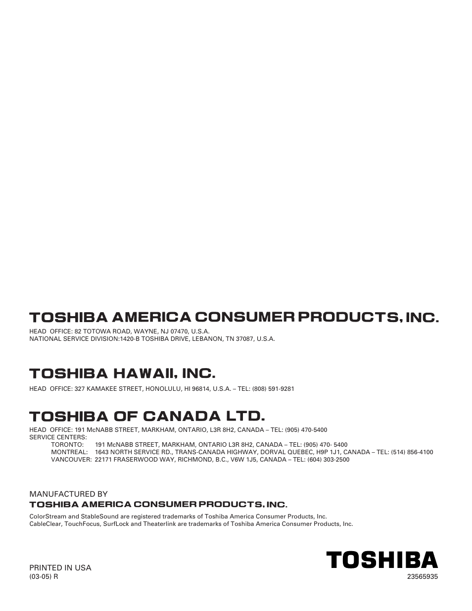 Toshiba 46HX83 User Manual | Page 76 / 76