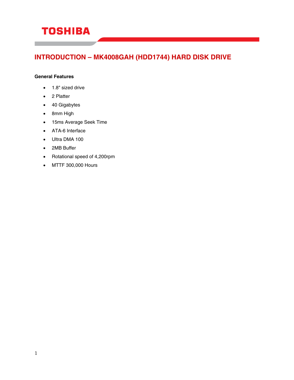 Introduction – mk4008gah (hdd1744) hard disk drive | Toshiba MK4008GAH User Manual | Page 3 / 9
