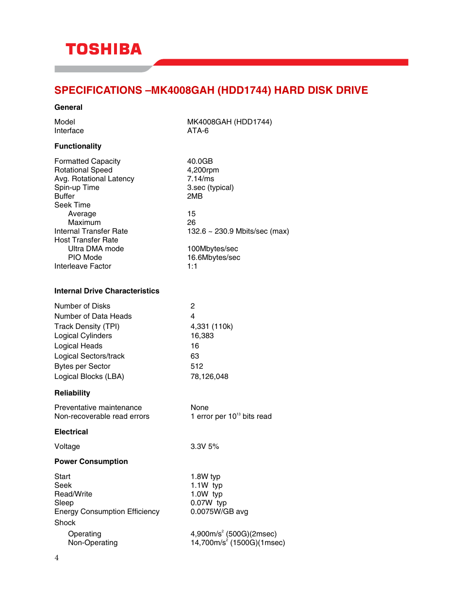 Toshiba MK4008GAH User Manual | Page 6 / 9