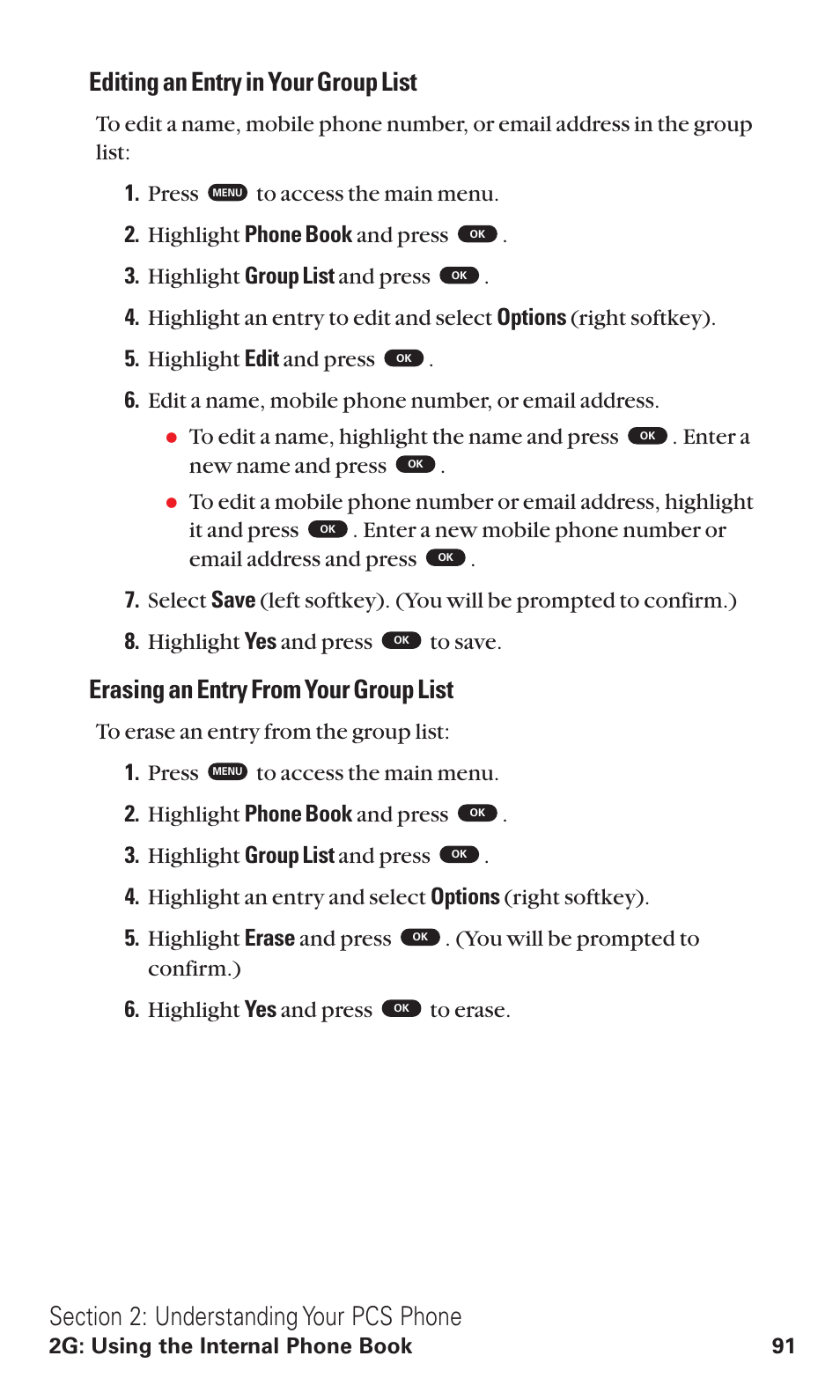 Editing an entry in your group list, Erasing an entry from your group list | Toshiba VM4050 User Manual | Page 102 / 249