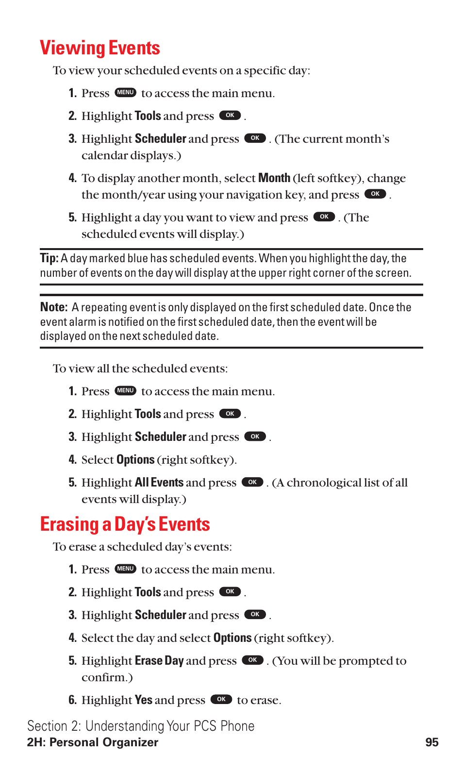 Viewing events, Erasing a day’s events | Toshiba VM4050 User Manual | Page 106 / 249