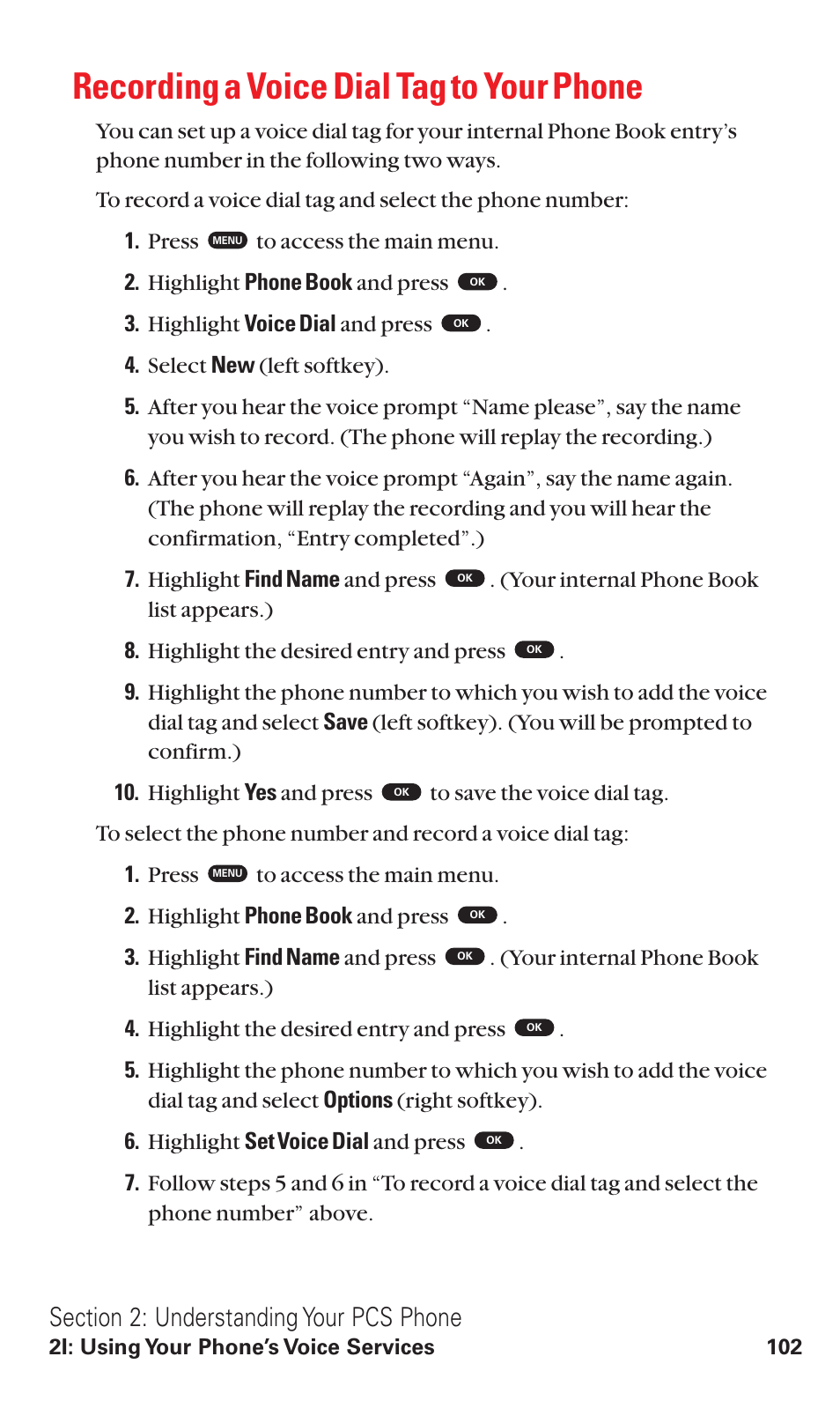 Recording a voice dial tag to your phone | Toshiba VM4050 User Manual | Page 113 / 249