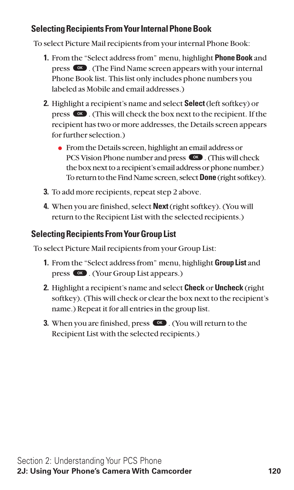 Selecting recipients from your internal phone book, Selecting recipients from your group list | Toshiba VM4050 User Manual | Page 131 / 249