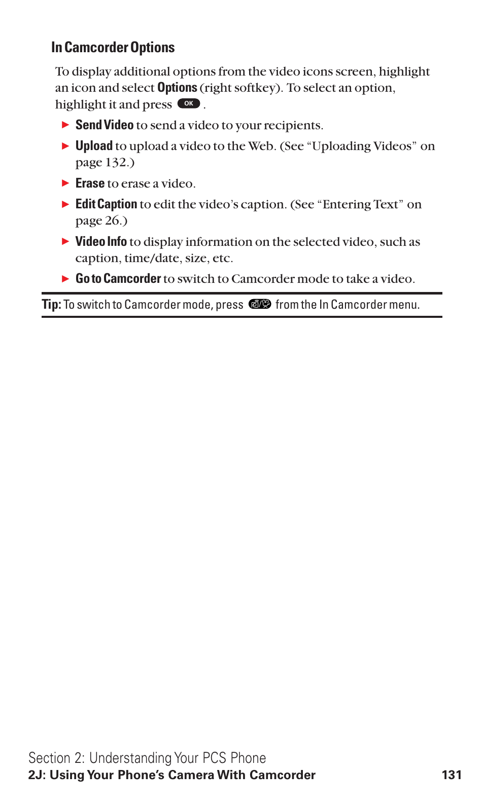 Send video to send a video to your recipients, Erase to erase a video | Toshiba VM4050 User Manual | Page 142 / 249
