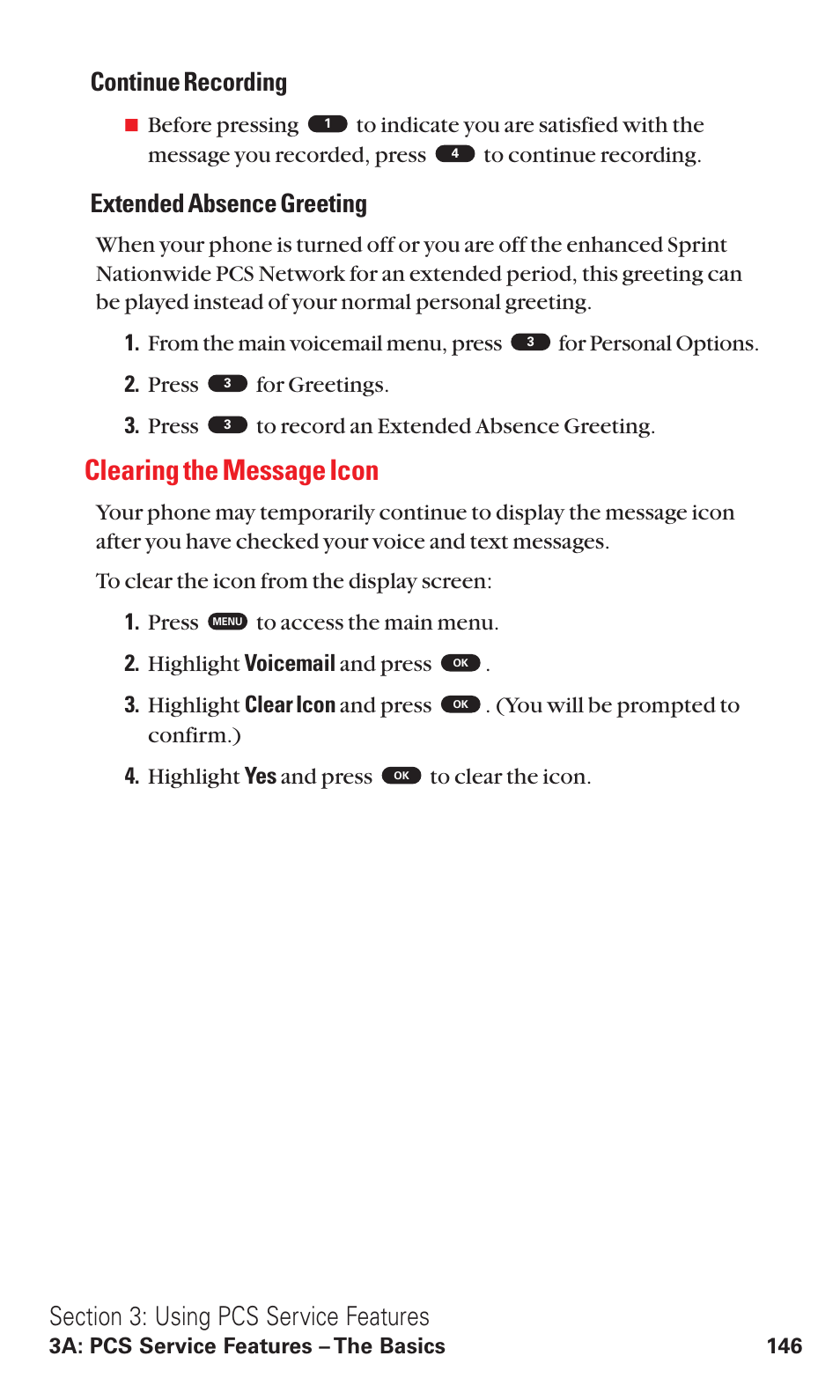 Clearing the message icon, Continue recording, Extended absence greeting | Toshiba VM4050 User Manual | Page 157 / 249