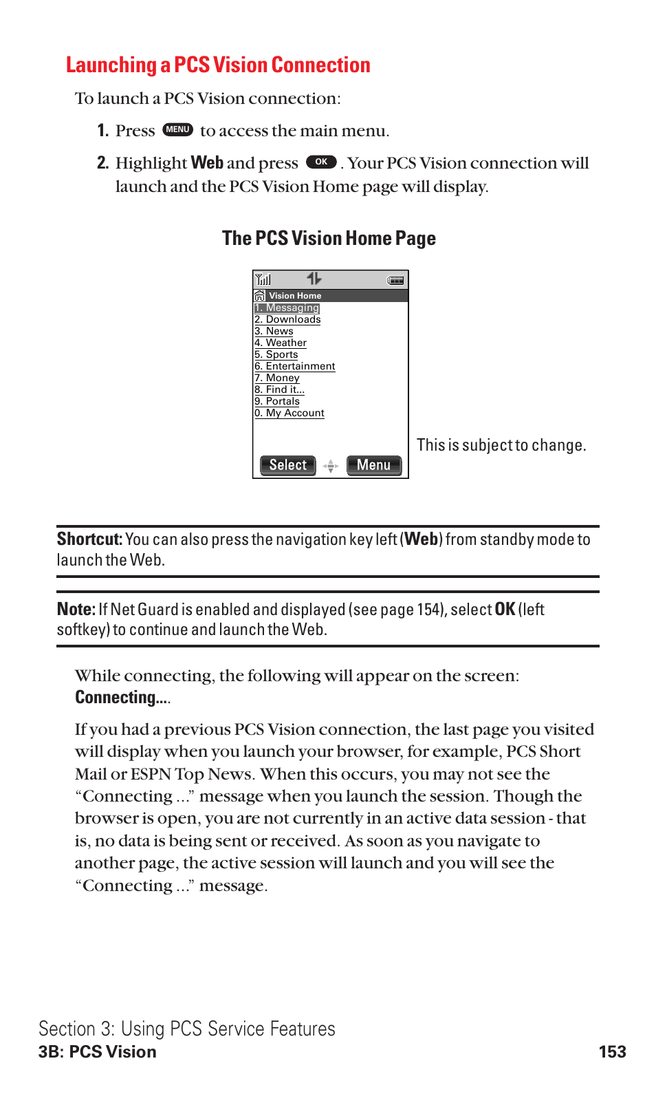 Launching a pcs vision connection, The pcs vision home page | Toshiba VM4050 User Manual | Page 164 / 249