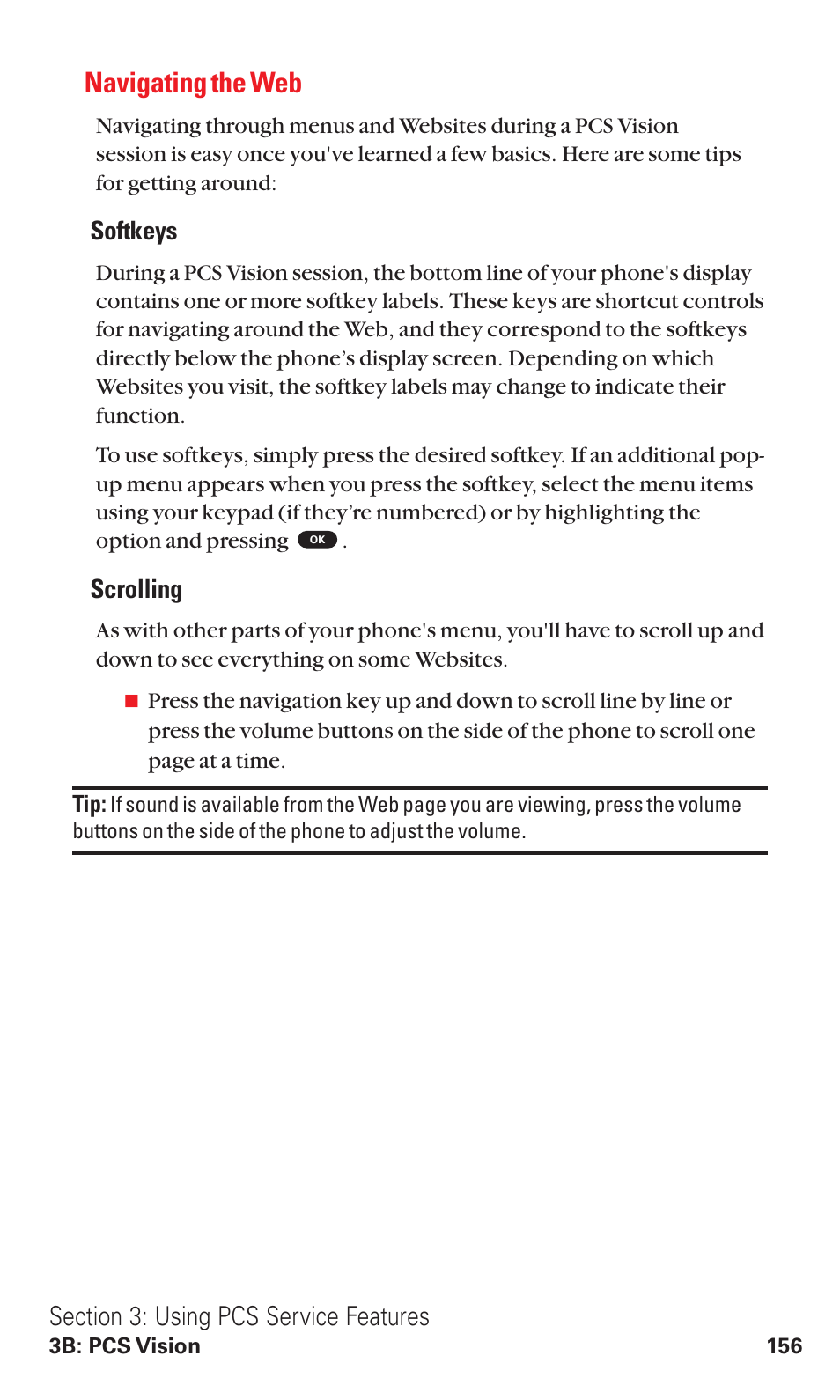 Navigating the web, Softkeys, Scrolling | Toshiba VM4050 User Manual | Page 167 / 249