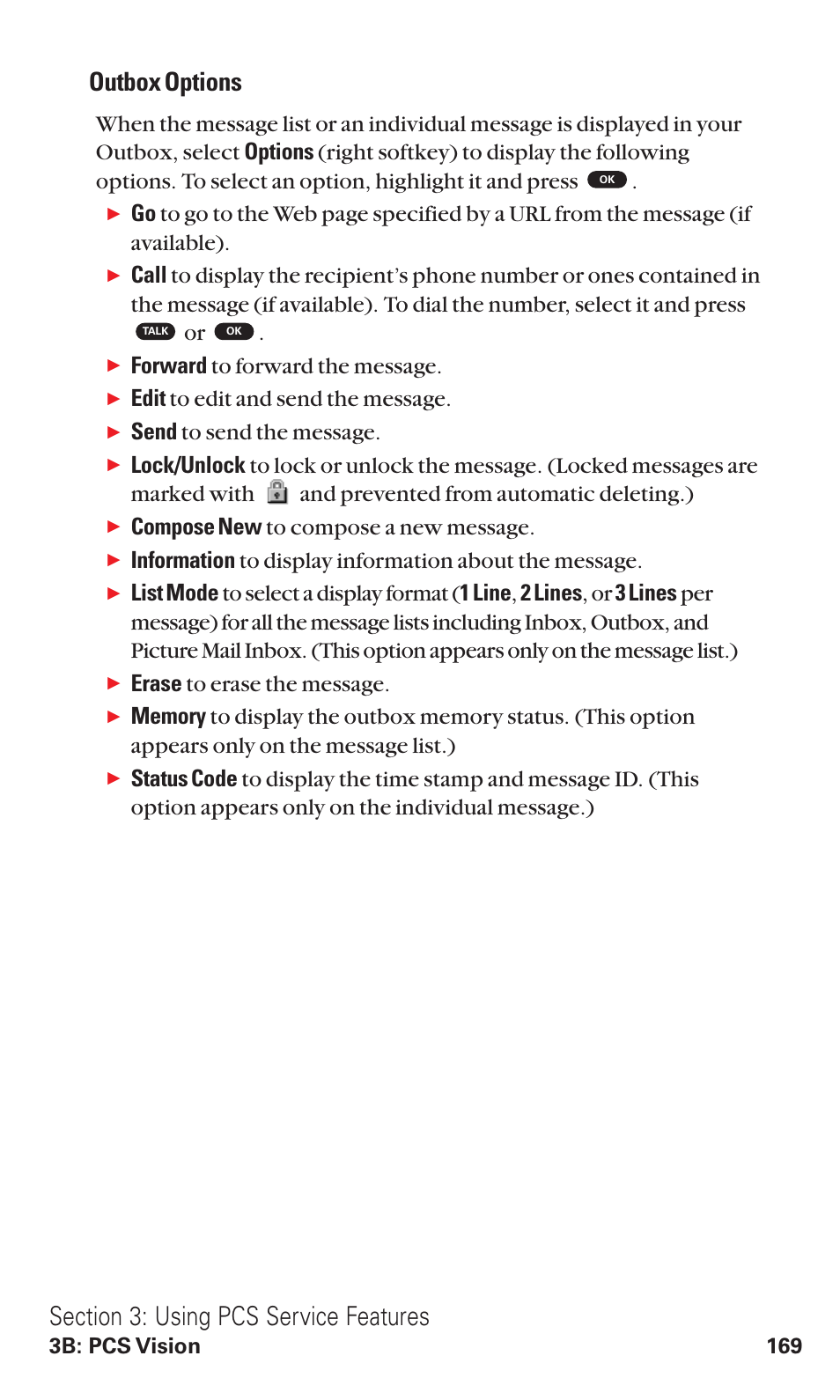 Outbox options, Forward to forward the message, Edit to edit and send the message | Send to send the message, Compose new to compose a new message, Erase to erase the message, 3b: pcs vision 169 | Toshiba VM4050 User Manual | Page 180 / 249