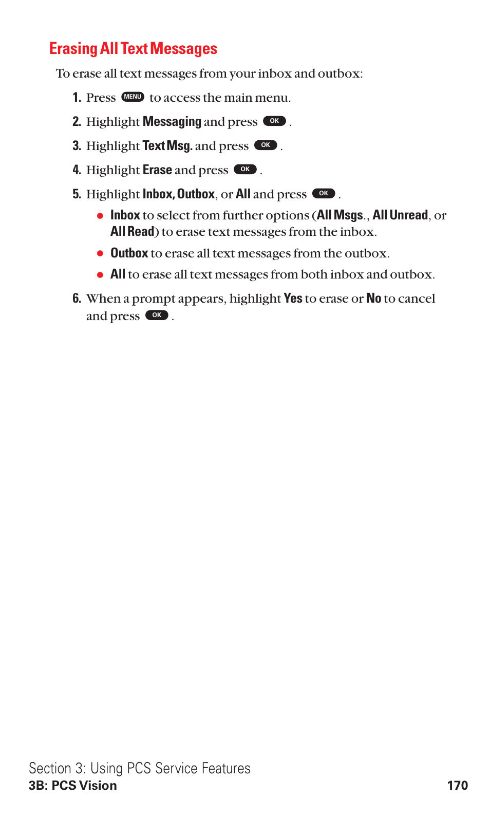 Erasing all text messages, Outbox to erase all text messages from the outbox | Toshiba VM4050 User Manual | Page 181 / 249