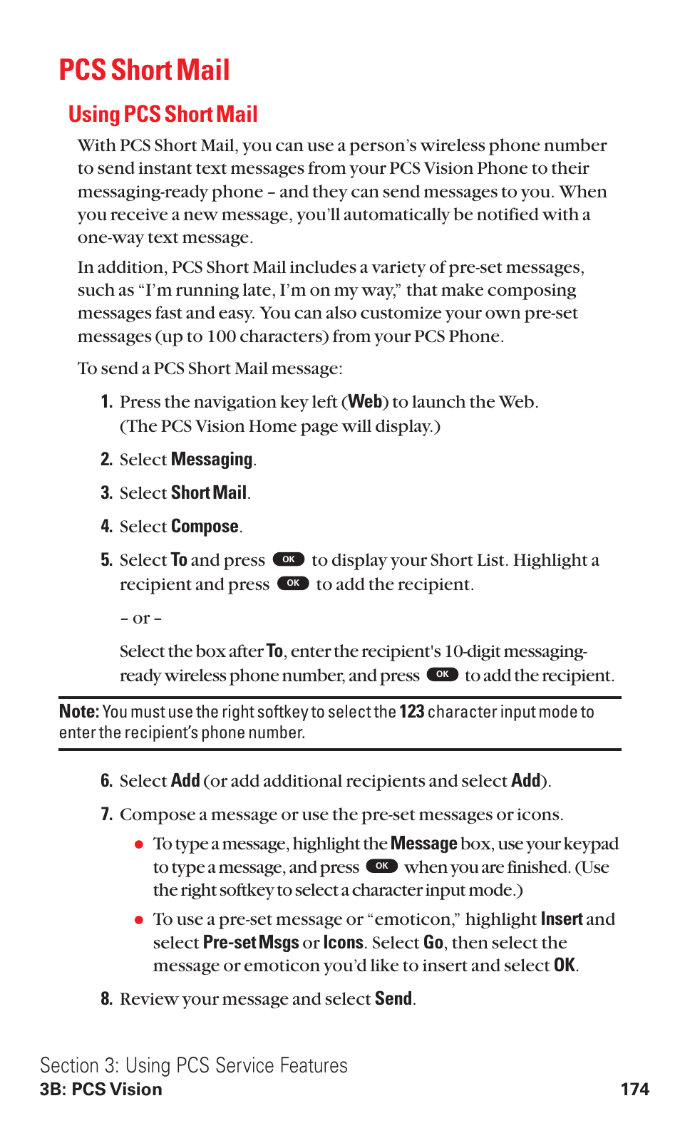 Pcs short mail, Using pcs short mail | Toshiba VM4050 User Manual | Page 185 / 249