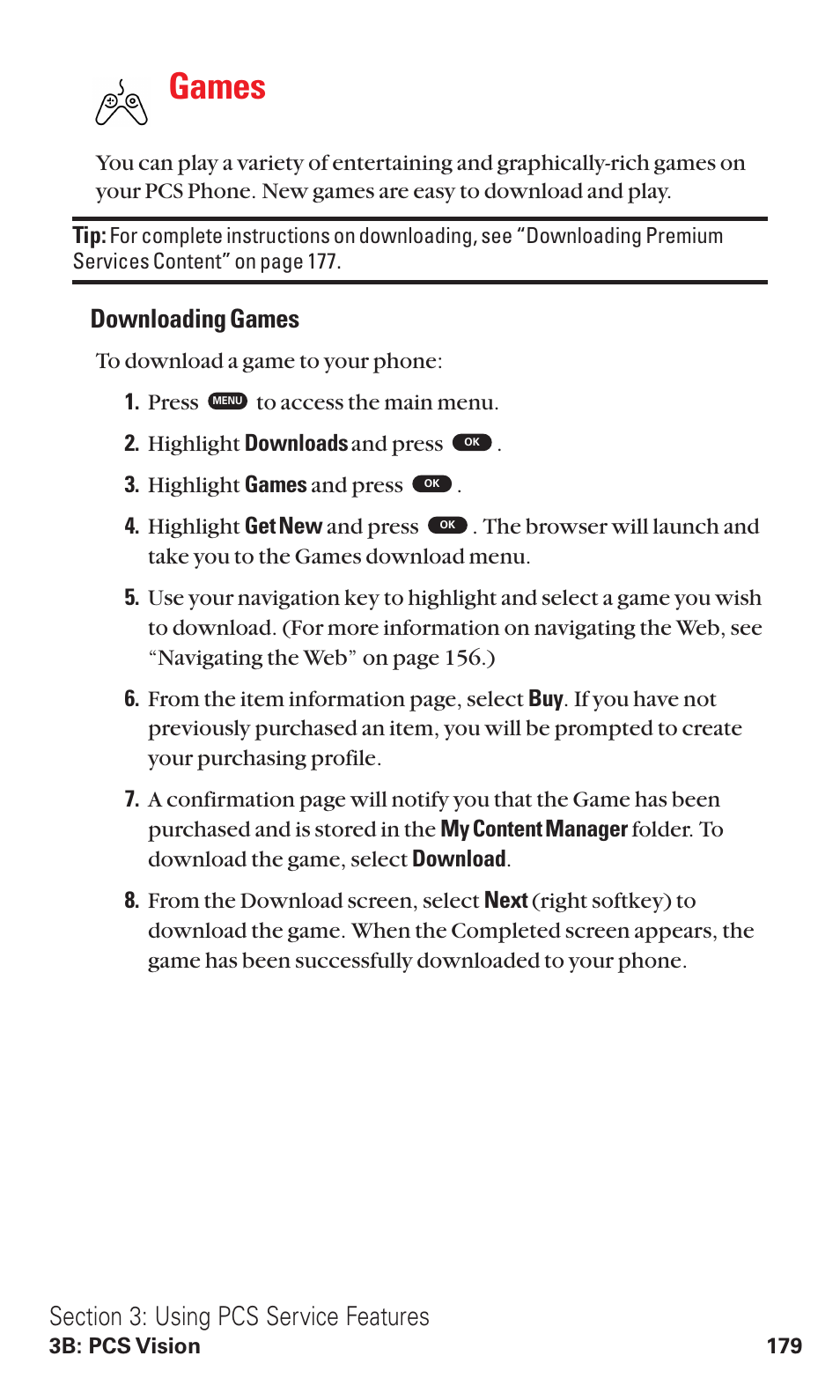 Games, Downloading games | Toshiba VM4050 User Manual | Page 190 / 249