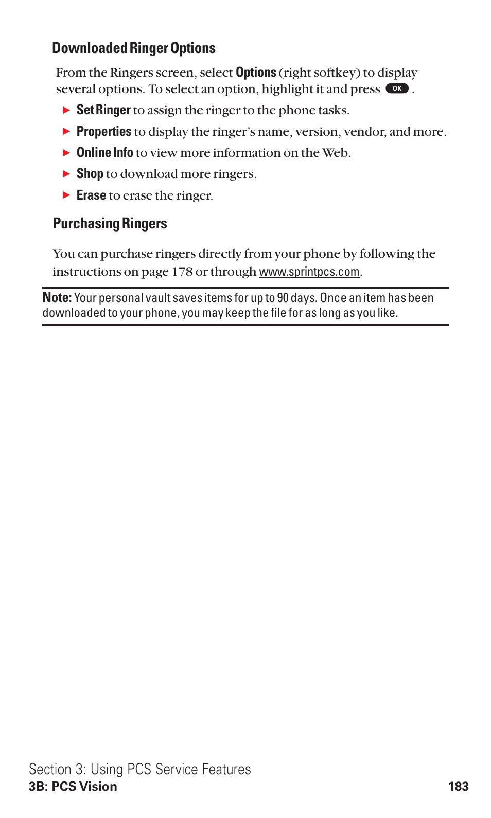 Downloaded ringer options, Purchasing ringers | Toshiba VM4050 User Manual | Page 194 / 249