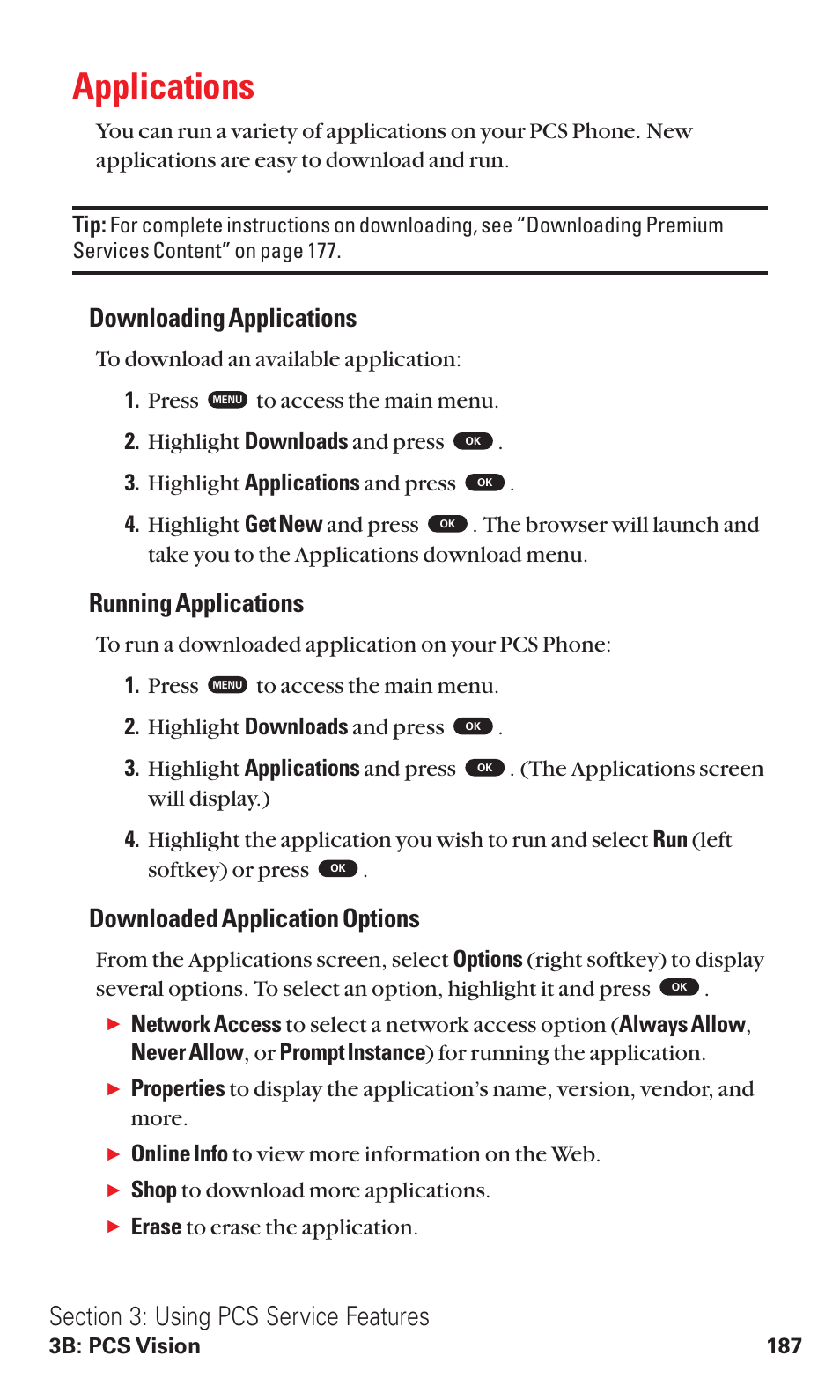 Applications, Downloading applications, Running applications | Downloaded application options | Toshiba VM4050 User Manual | Page 198 / 249