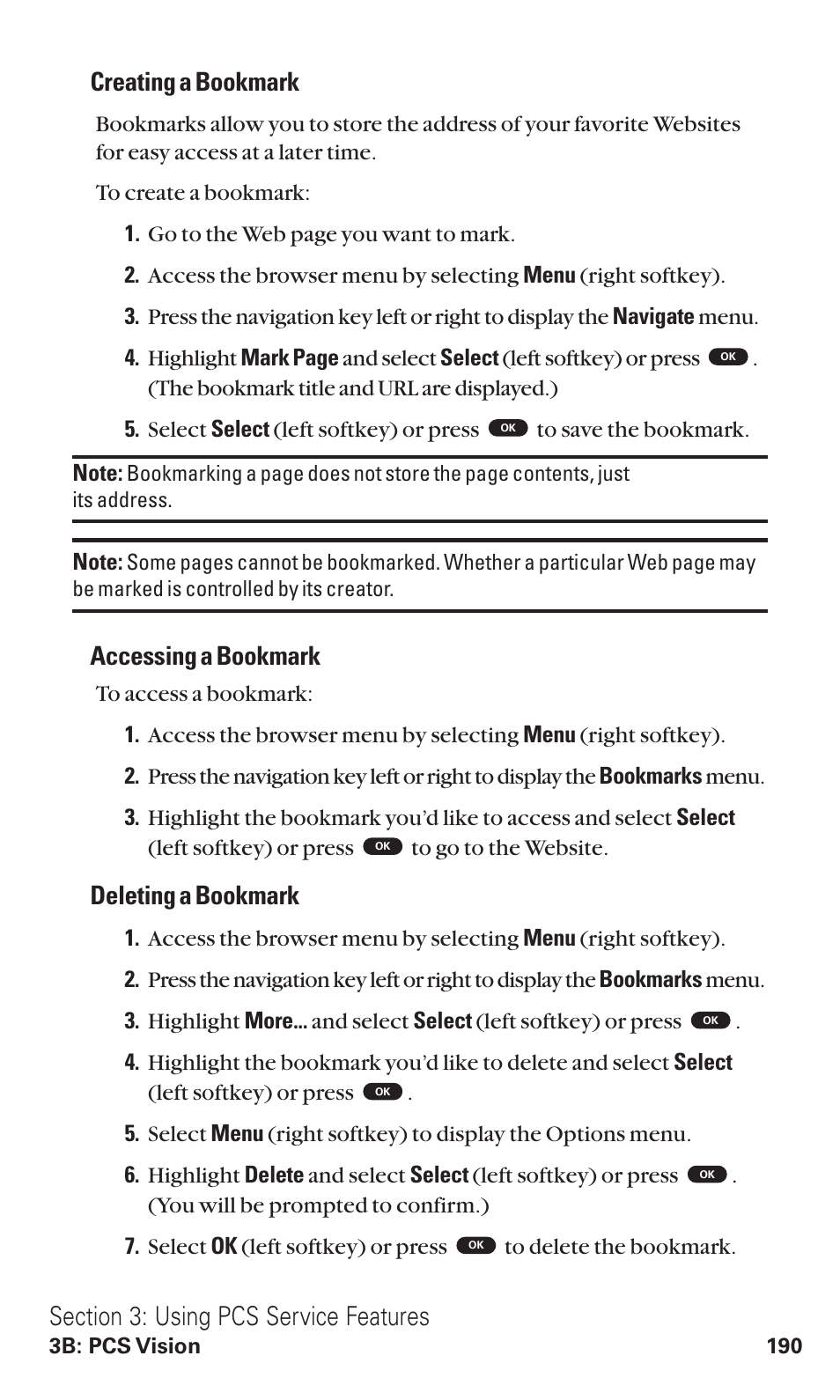 Creating a bookmark, Accessing a bookmark, Deleting a bookmark | Toshiba VM4050 User Manual | Page 201 / 249