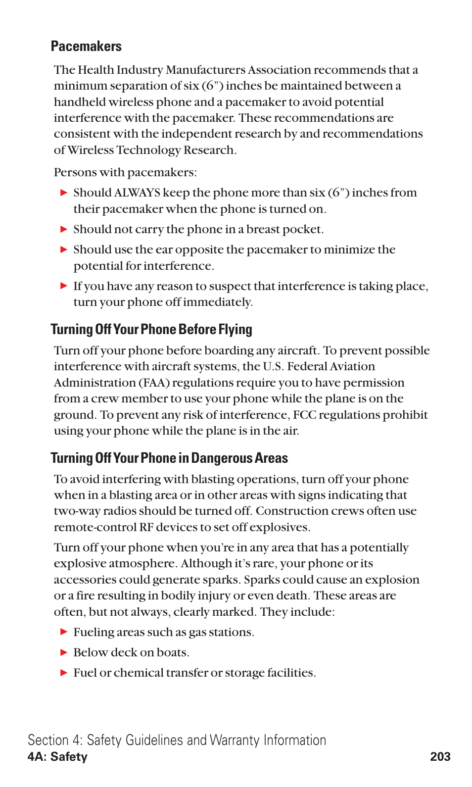 Pacemakers, Turning off your phone before flying, Turning off your phone in dangerous areas | Toshiba VM4050 User Manual | Page 214 / 249