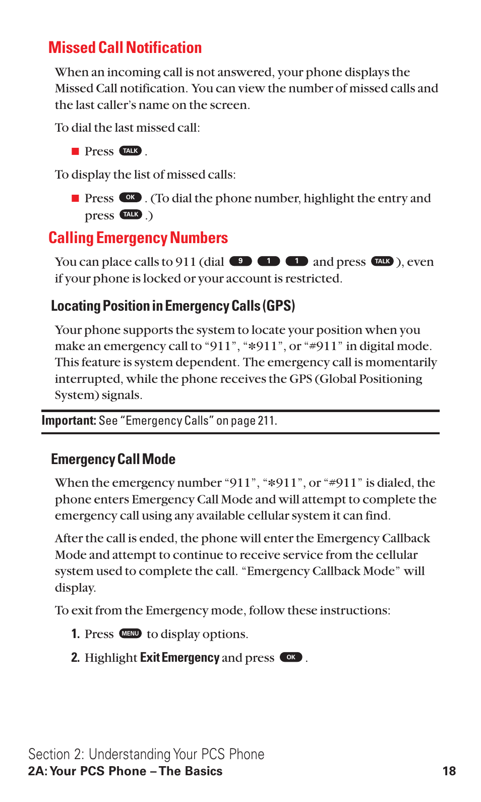 Missed call notification, Calling emergency numbers, Locating position in emergency calls (gps) | Emergency call mode | Toshiba VM4050 User Manual | Page 29 / 249