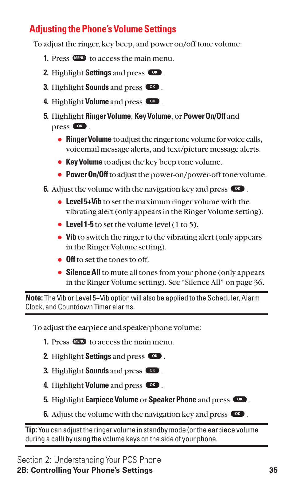 Adjusting the phone’s volume settings, Key volume to adjust the key beep tone volume, Level 1-5 to set the volume level (1 to 5) | Off to set the tones to off | Toshiba VM4050 User Manual | Page 46 / 249