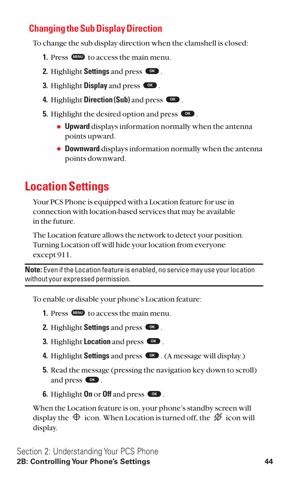 Changing the sub display direction, Location settings | Toshiba VM4050 User Manual | Page 55 / 249