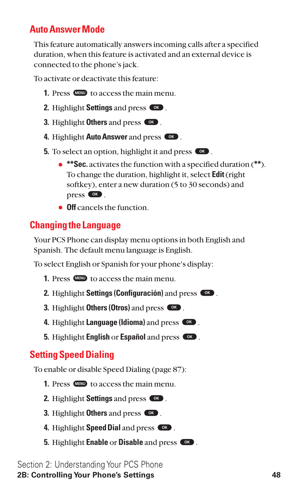 Auto answer mode, Changing the language, Setting speed dialing | Off cancels the function | Toshiba VM4050 User Manual | Page 59 / 249