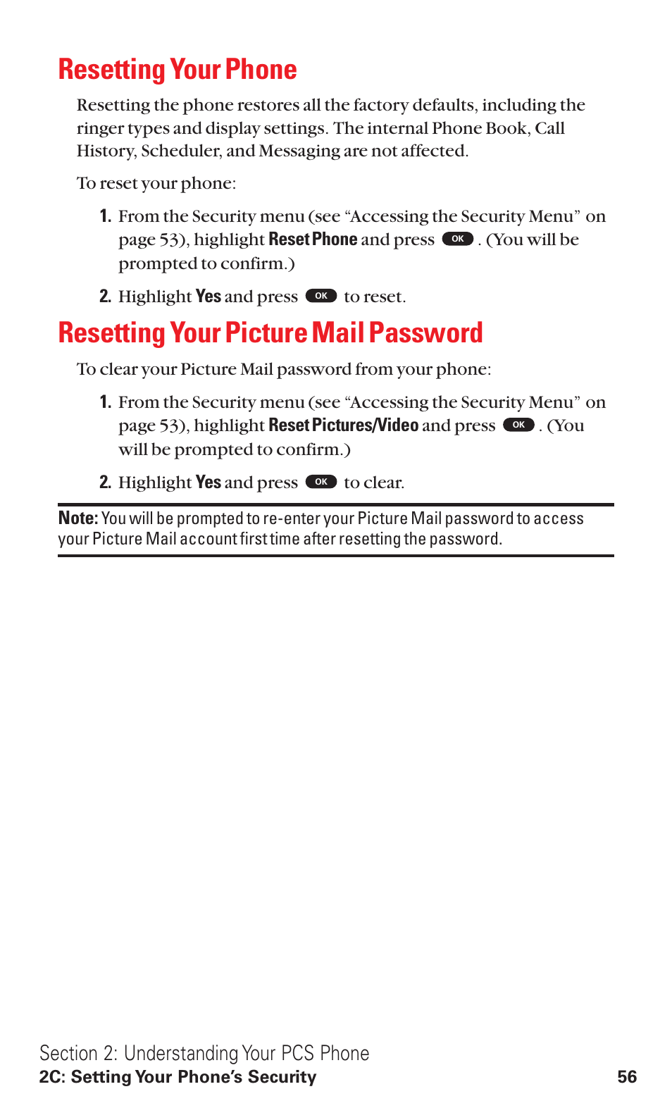 Resetting your phone, Resetting your picture mail password | Toshiba VM4050 User Manual | Page 67 / 249