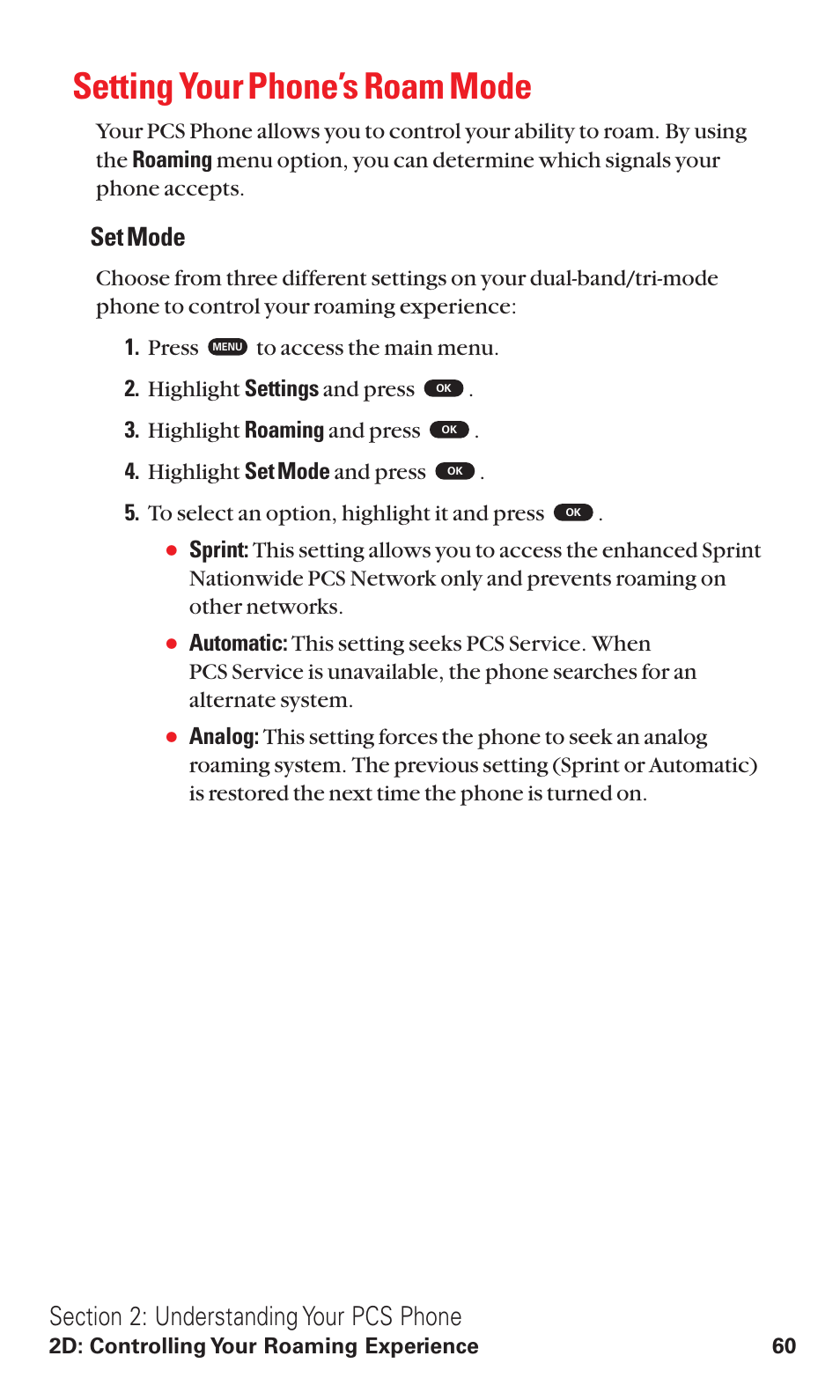 Setting your phone’s roam mode, Set mode | Toshiba VM4050 User Manual | Page 71 / 249