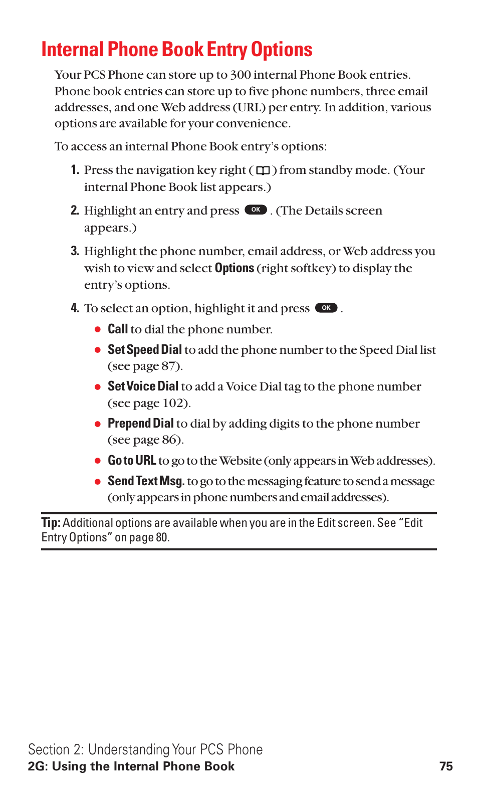 Internal phone book entry options | Toshiba VM4050 User Manual | Page 86 / 249