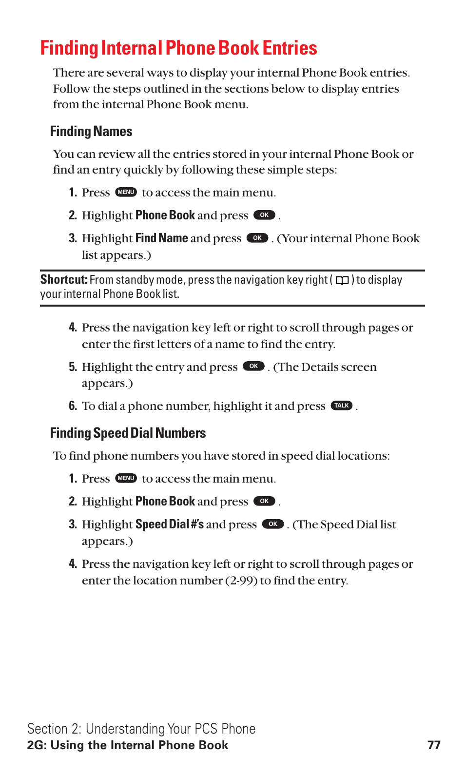 Finding internal phone book entries, Finding names, Finding speed dial numbers | Toshiba VM4050 User Manual | Page 88 / 249