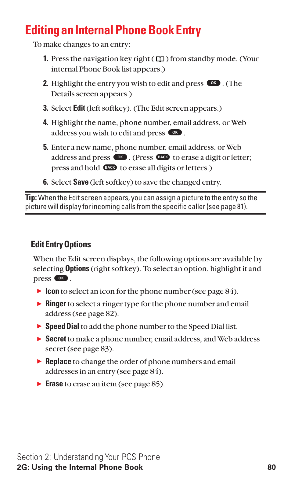 Editing an internal phone book entry, Edit entry options | Toshiba VM4050 User Manual | Page 91 / 249