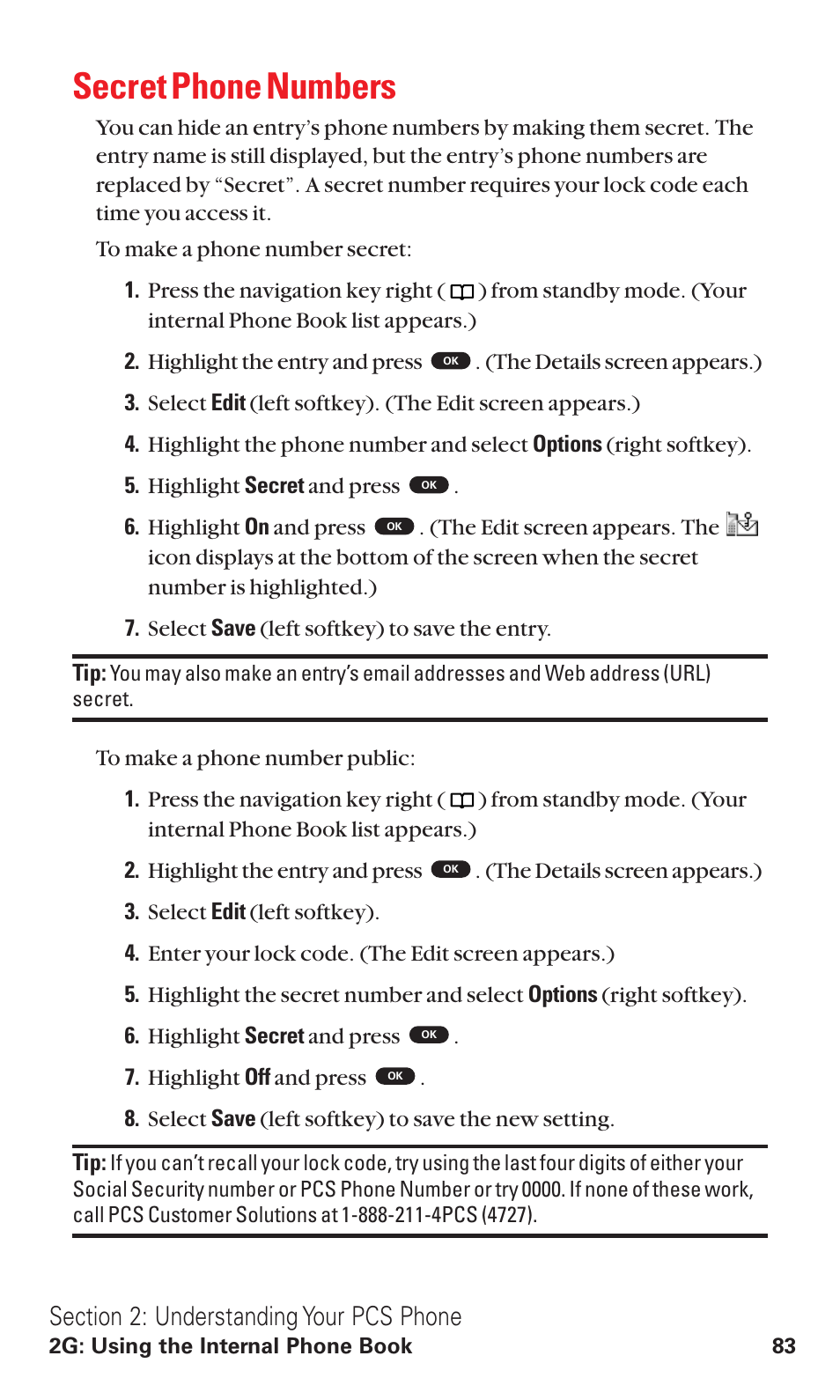 Secret phone numbers | Toshiba VM4050 User Manual | Page 94 / 249