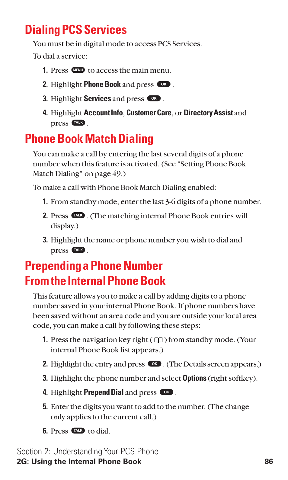 Dialing pcs services, Phone book match dialing | Toshiba VM4050 User Manual | Page 97 / 249