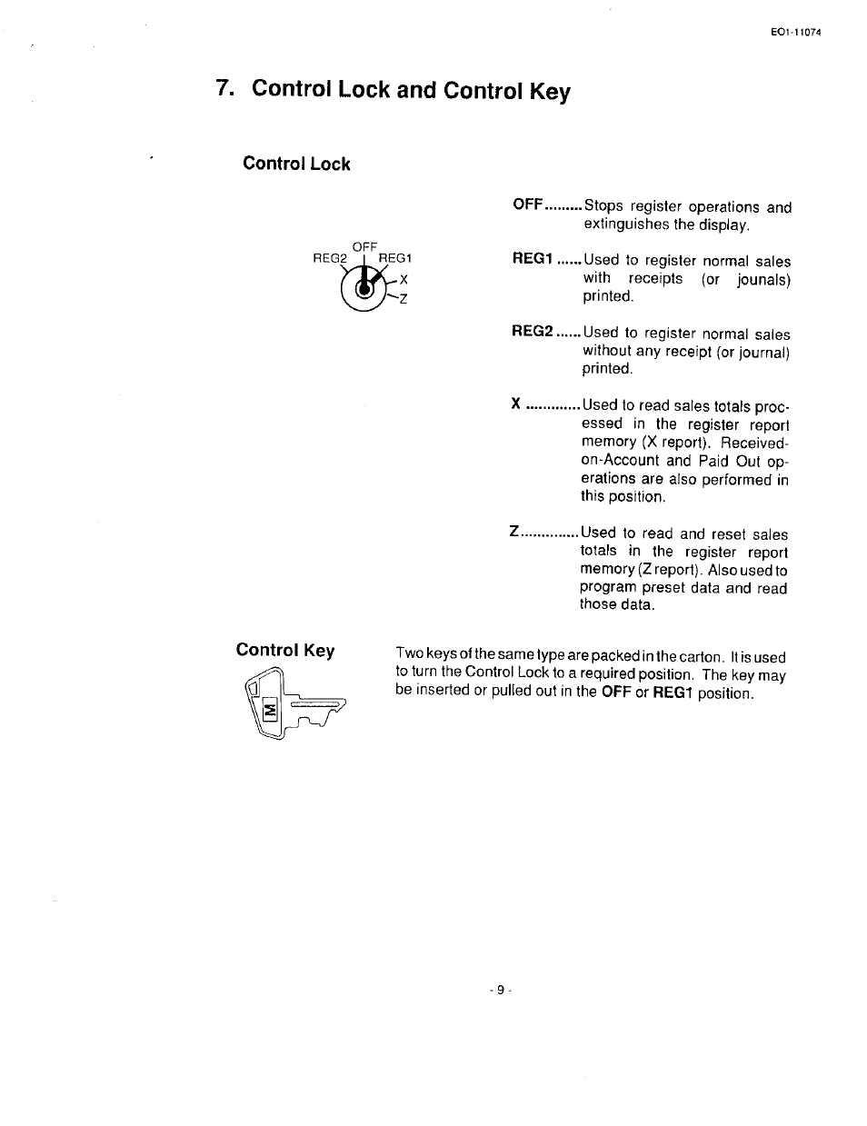 Control lock and control key, Control lock, Control key | Toshiba MA-55 User Manual | Page 11 / 48