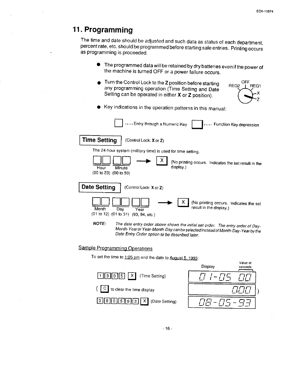 Programming, Sample programming operations | Toshiba MA-55 User Manual | Page 18 / 48