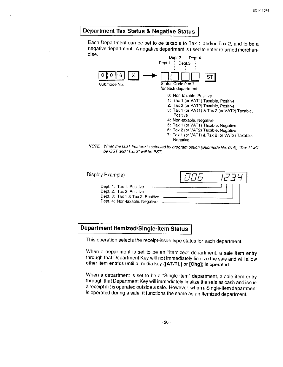 Department tax status & negative status, Department itemized/single-item status | Toshiba MA-55 User Manual | Page 22 / 48