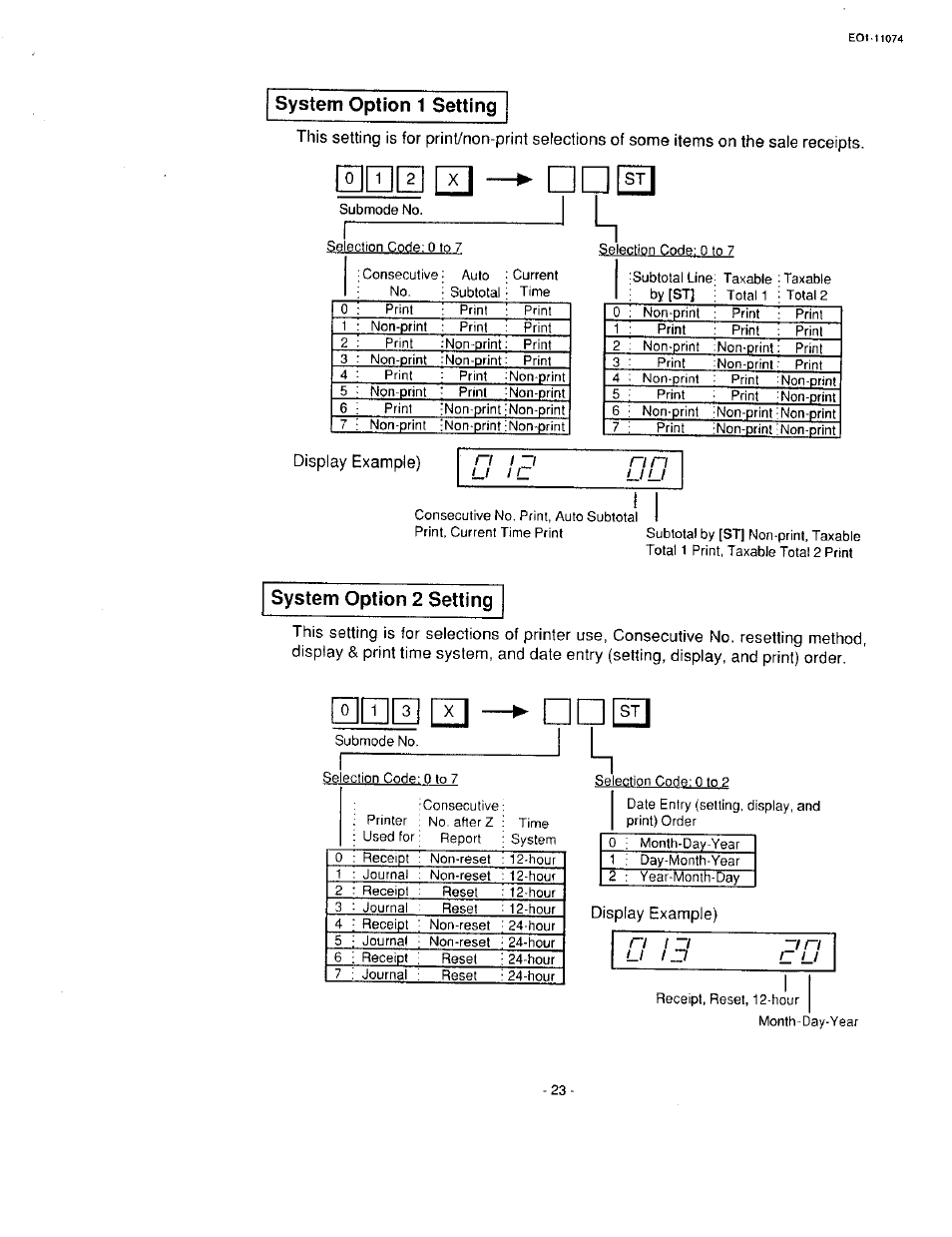 System option 1 setting, System option 2 setting, System option 1 setting system option 2 setting | Toshiba MA-55 User Manual | Page 25 / 48