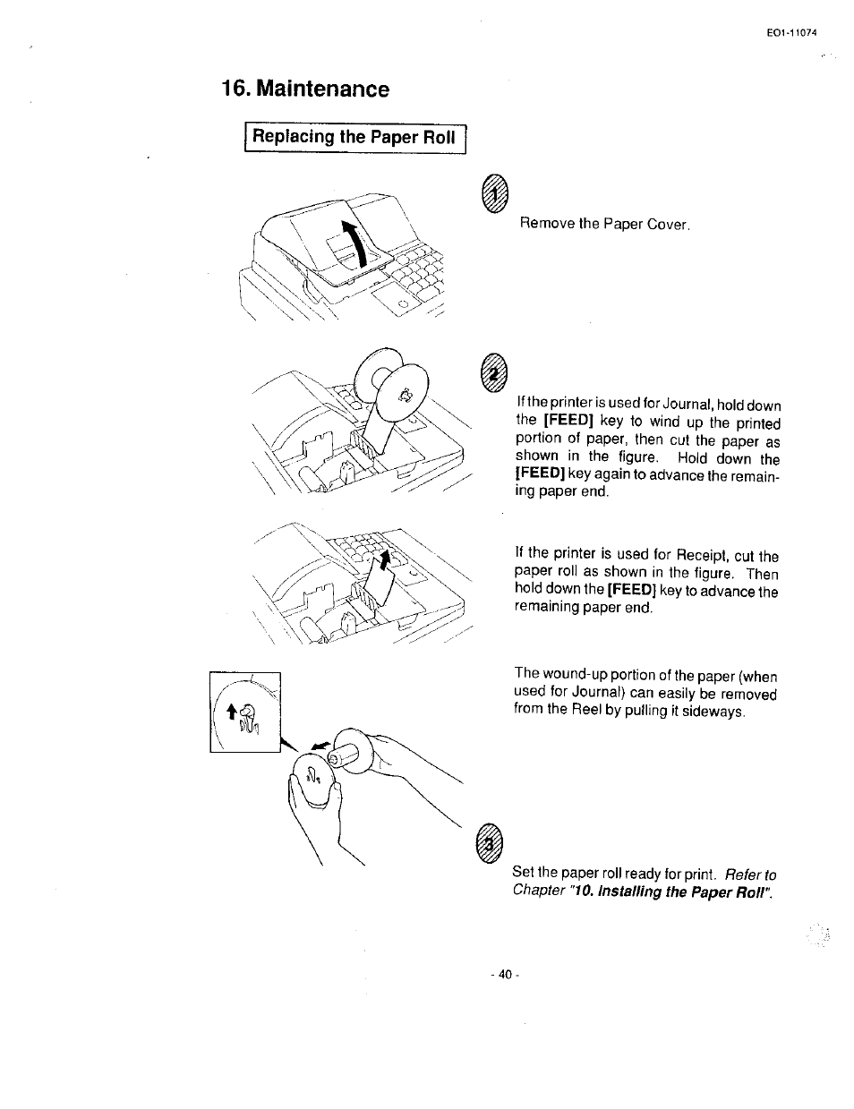 Maintenance, Replacing the paper roll | Toshiba MA-55 User Manual | Page 42 / 48