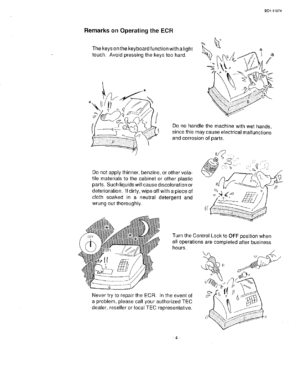 Remarks on operating the ecr | Toshiba MA-55 User Manual | Page 6 / 48