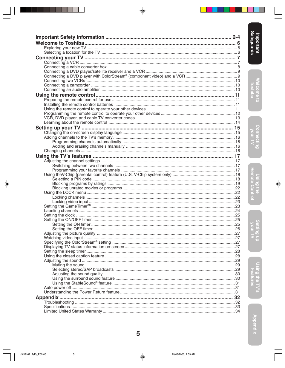 Toshiba 32A35 User Manual | Page 5 / 36