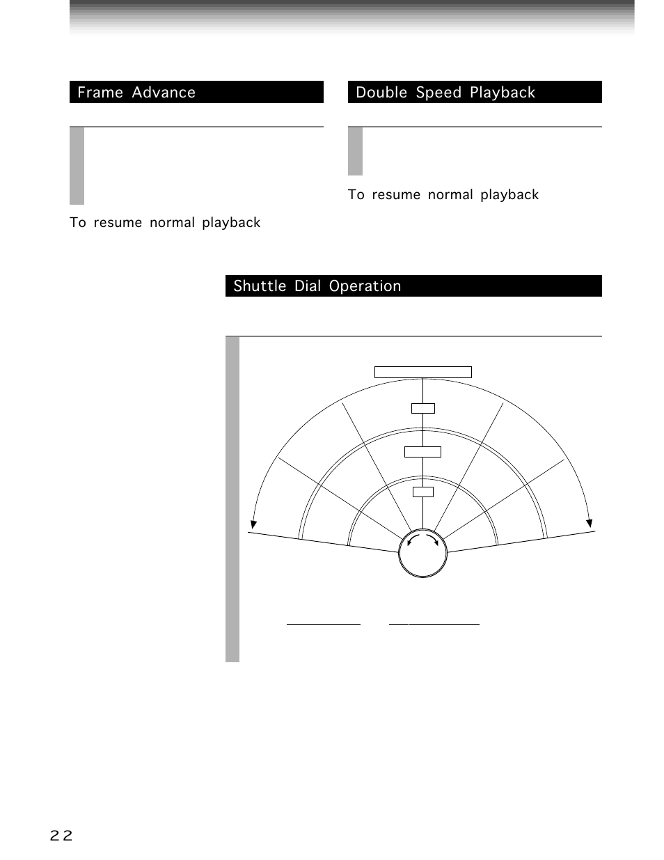 Variable speed playback (continued), Frame advance, Double speed playback | Shuttle dial operation, Play/x2, Pause/still, Shuttle dial, A picture advances frame by frame, Press, During still playback | Toshiba W-704 User Manual | Page 22 / 49
