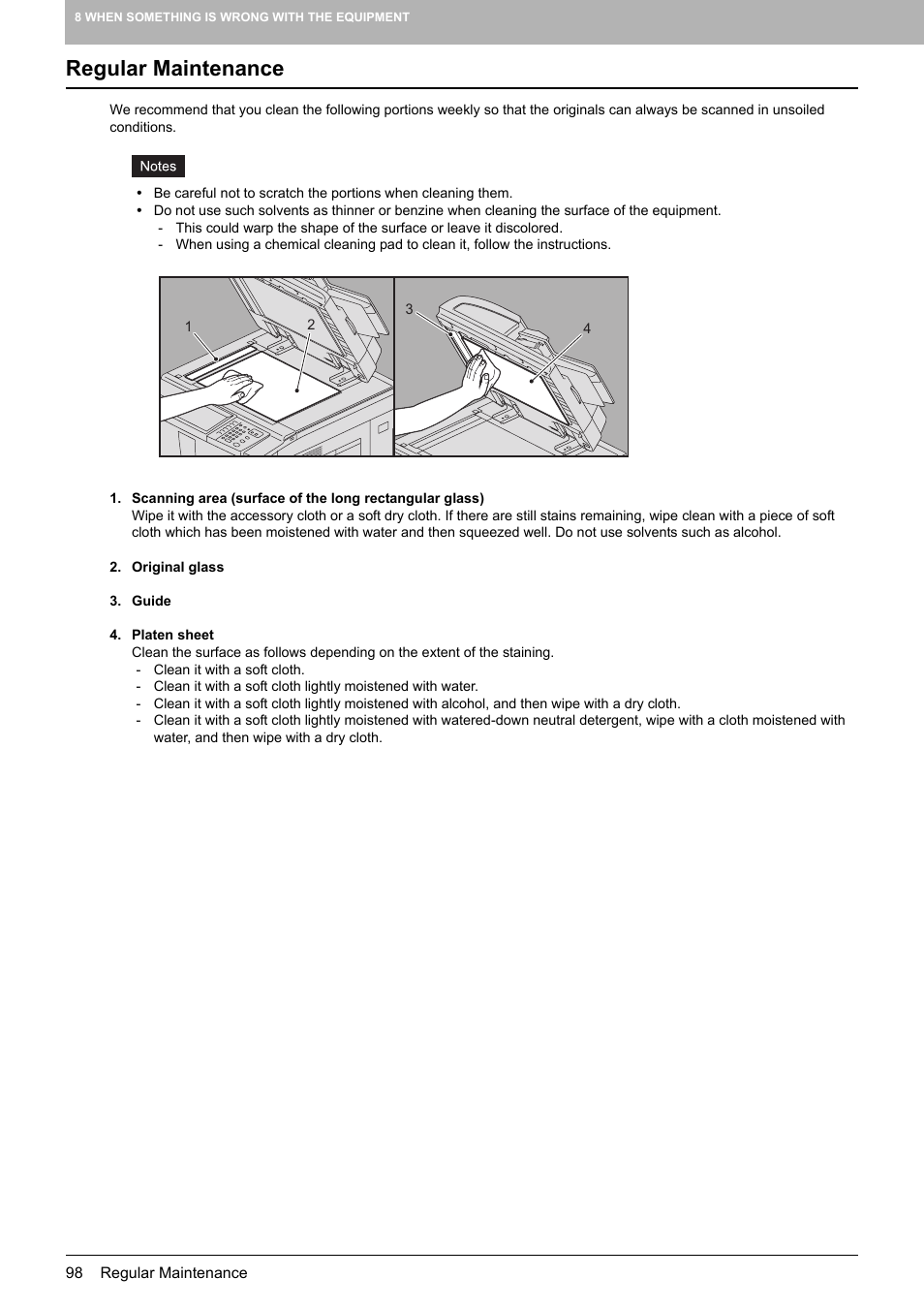 Regular maintenance, P.98 “regular maintenance | Toshiba E-STUDIO 755 User Manual | Page 100 / 104