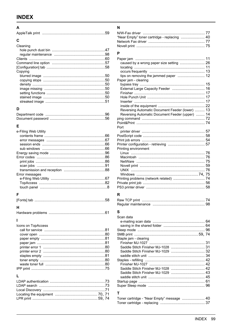 Index | Toshiba E-STUDIO 755 User Manual | Page 101 / 104